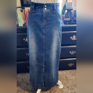 💙 Y2K high waist maxi denim skirt front slit long M
